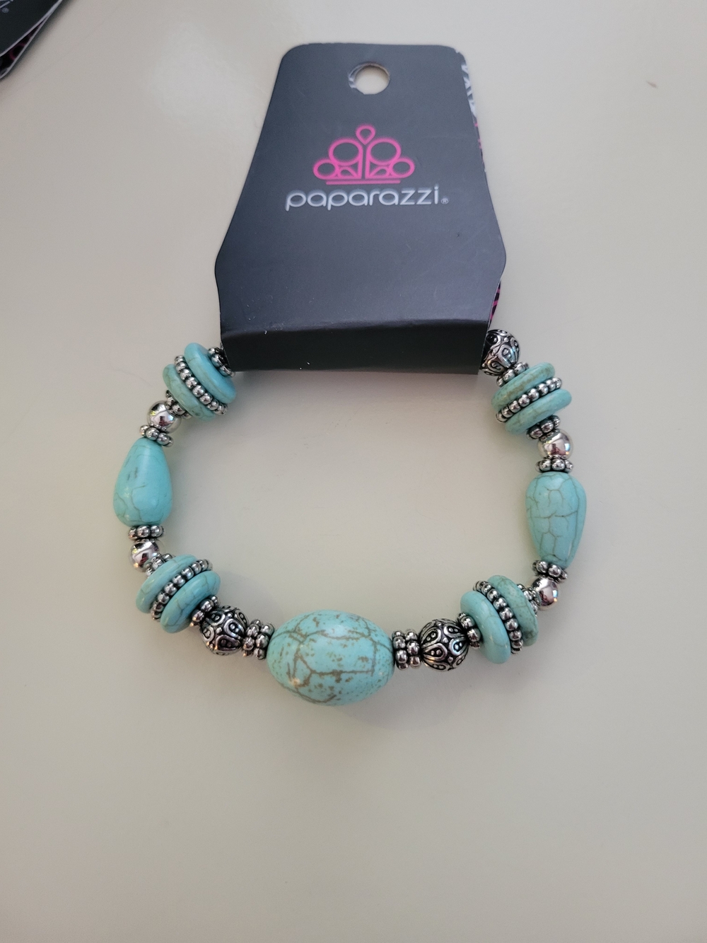 paparazzi Turquoise Beaded Necklace and Bracelet Set with Silver Accents - Picture 3 of 5